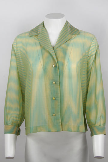 Vintage 50s Sheer Striped Blouse With Quarts Buttons - M