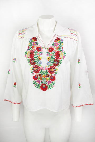 Vintage 70s Embroidered Blouse - S