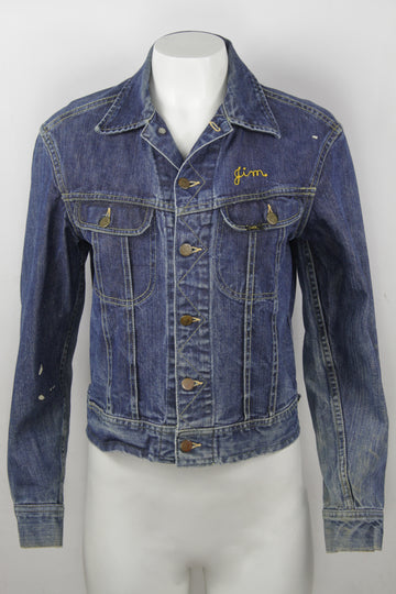 Vintage 1960s Lee 101-J Chainlink Embroidered Denim Jacket - S