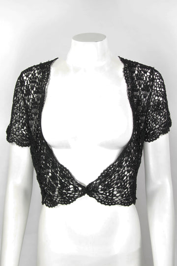 Vintage Y2K Black Cropped Crochet Bolero Cardigan - M