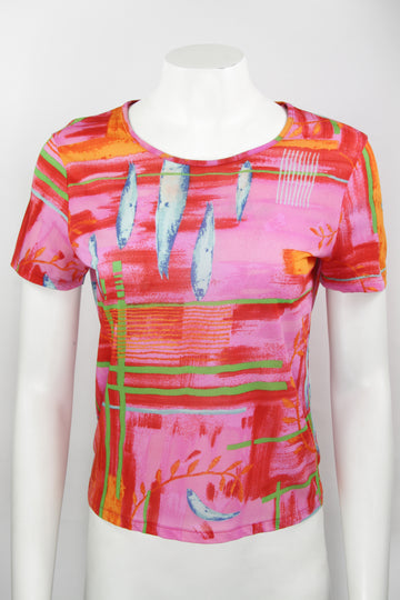 Vintage Y2k Kenzo Jungle Pink Sardines Fish Print top - M