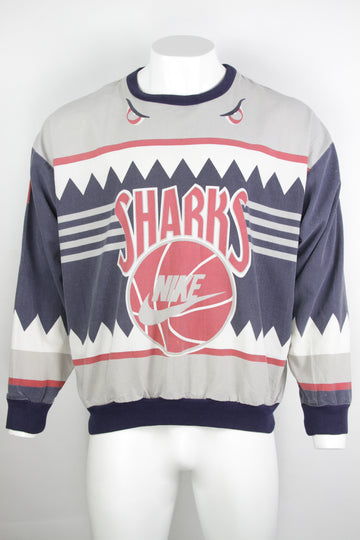Vintage Rare 80s Nike Sharks Basketball AOP Crewneck Light Weight Sweatshirt - XL
