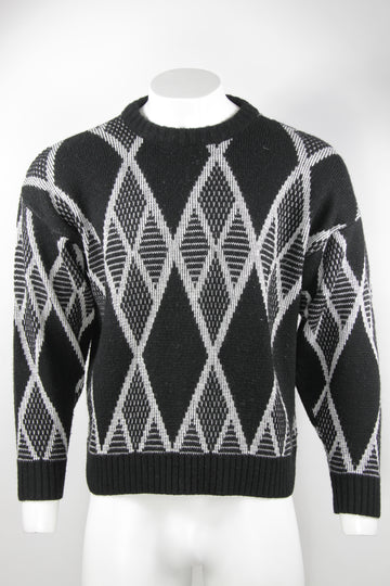 Vintage 80/90s Diamond patterned monochrome jumper - M/L
