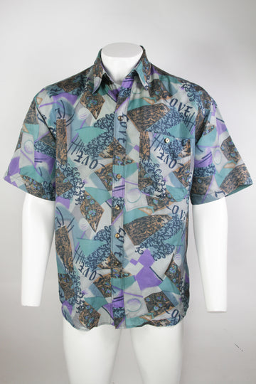 Vintage Patterned Silk Shirt - XL