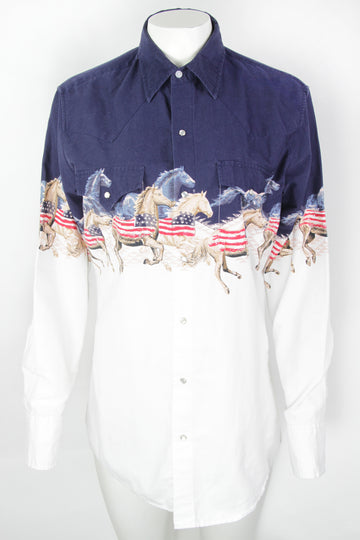 Vintage Running Horses Western Shirt - S/M