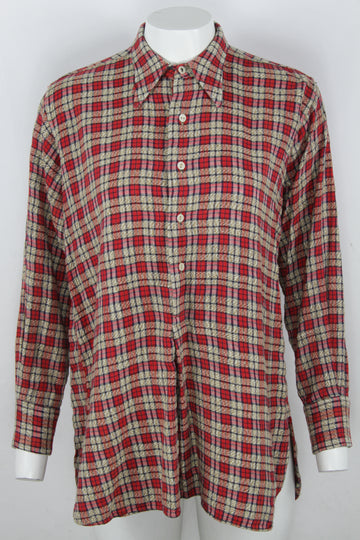 Vintage 1940s Pullover Speartip Collar Flannel Shirt - S