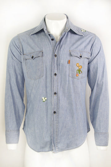 Vintage 70s Levis Orange Tab Hand Embroidered Chamre Shirt - L