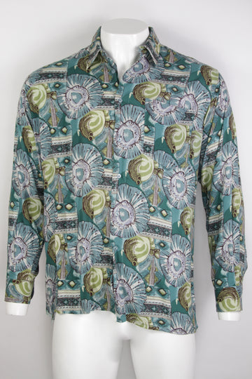 Vintage 90s Patterned Long Sleeved Shirt - L