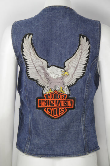 Vintage Harley Davidson Patched Denim Vest -  S