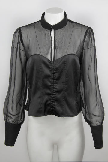 Vintage Y2k Sheer Top with Satin Bodice - L