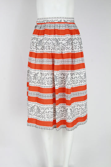 50s skirt orange and white with faux needle point print - S/M