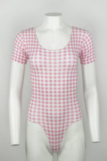 Pink gingham cotton bodysuit - S