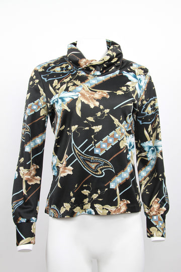 70s roll neck top with floral pattern - M