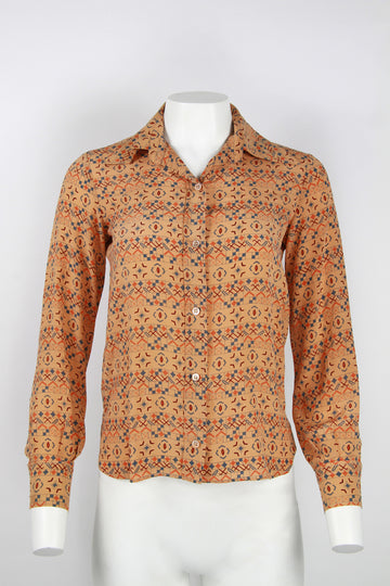 70s Guy Laroche silk patterned blouse - XS/S