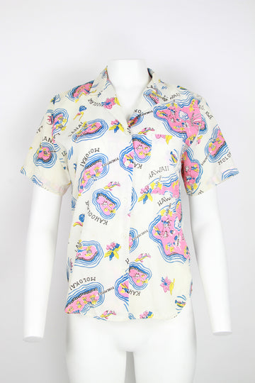80s short sleeve Hawaiian print blouse by Wrangler - M