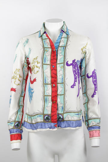 Vintage Emilio Pucci blouse - Silk - Cream with ribbon pattern - S