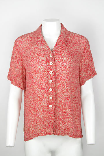 90s red and white dot short sleeve blouse - S