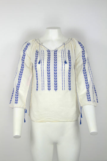 Long sleeved blouse with Blue Linear embroidery - S