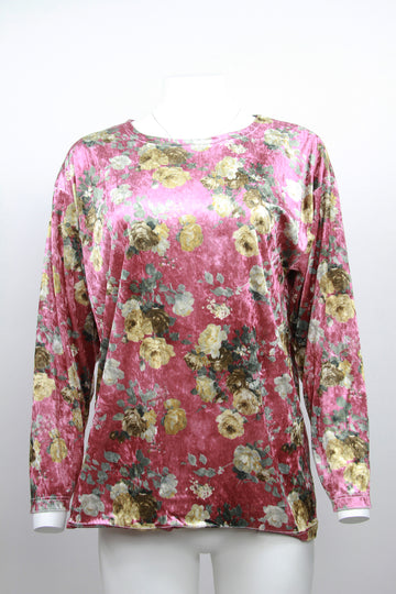 Velvet top pink rose pattern  - XL
