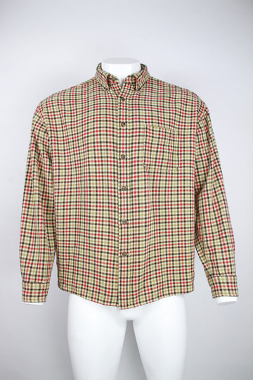 Vintage J Crew Flannel shirt - Beige, brown and red check – XL