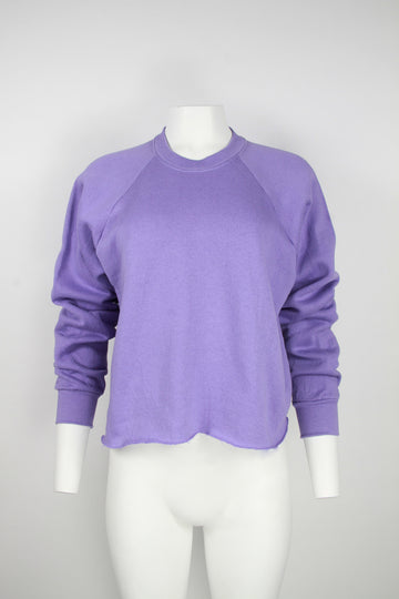 Cropped Lilac crew sweatshirt with raw hem – L