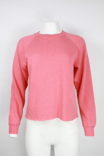 Cropped Peach crew sweatshirt with raw hem – M