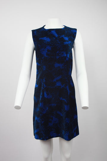 60's Black and Navy Patterned velvet mini dress - S