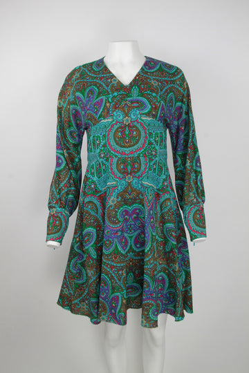 60's Turquoise paisley patterned dress – S