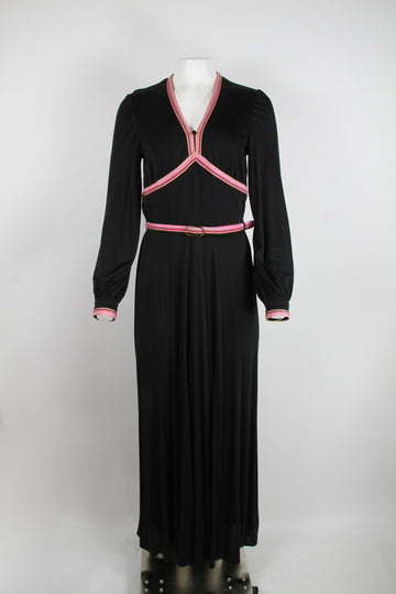 70s Black maxi dress with Pink and Gold detail by Louis Feraud - M