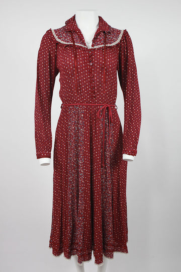 80s Prairie collar dress with elastic cinched waist - S
