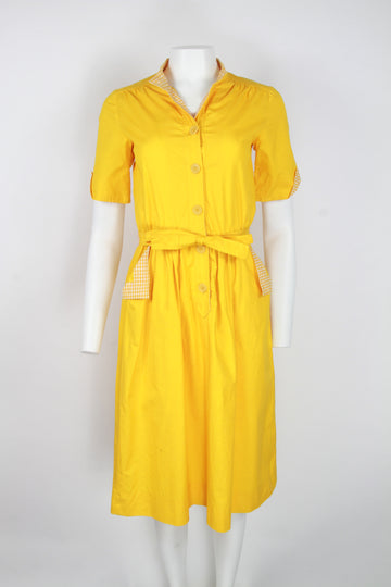 Vintage 80s Celine Yellow cotton dress with gingham accents - S