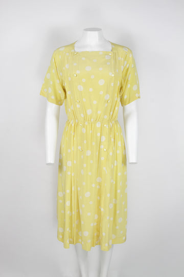 Vintage Christian Dior yellow dot silk dress - S/M
