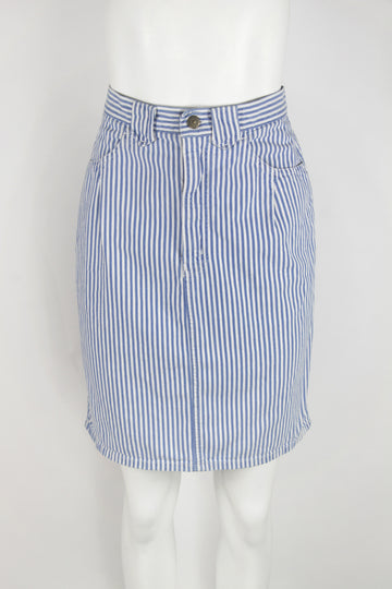 Blue vertical candy stripe denim midi skirt - M
