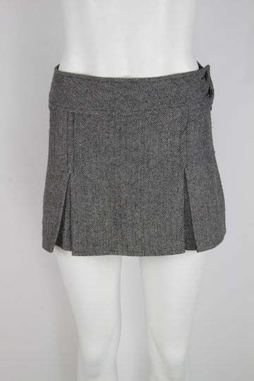 Y2k Pleated Mini Skirt in Herringbone tweed - S