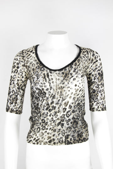 90s Lace leopard print scoop neck top - S