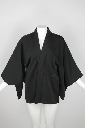 Short Kimono mostly plain black with small plant/water pattern - S