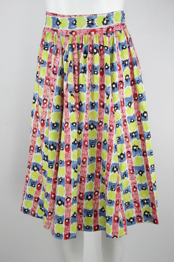 50s pleated skirt with abstract vertical pattern - S
