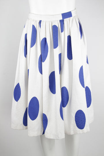 50s Pleated skirt with large blue dot pattern - S