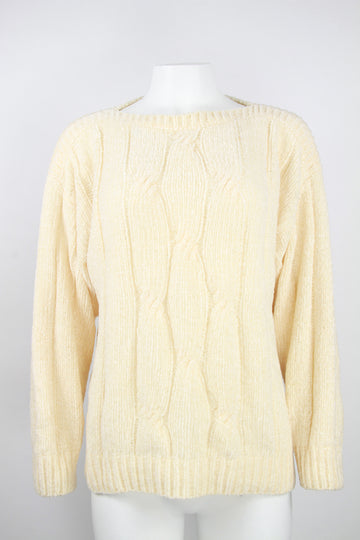 Ladies 80's Cream Chenille straight fit jumper - L