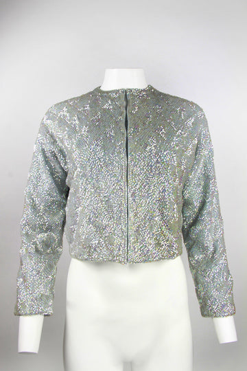 Women's 60's ice blue sequined cardigan - S/M