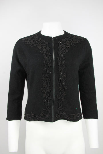 Women's 50's/60's Black cashmere beaded cardigan - S/M