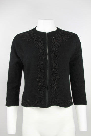 Women's 50's/60's Black cashmere beaded cardigan - S/M