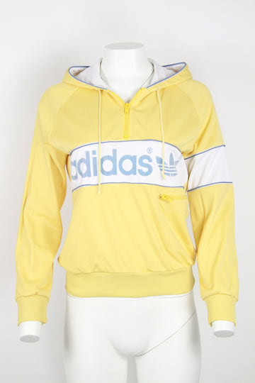 Rare Vintage 80s Adidas yellow Track top with hood with velvet lettering - S