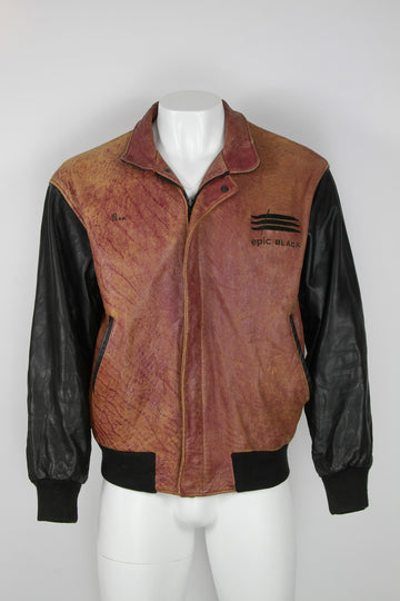 Luther Vandross red and black leather varsity jacket - L