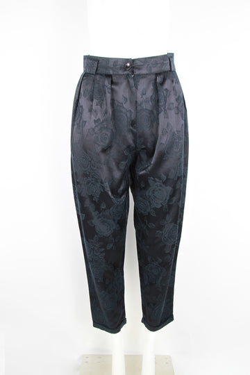 Ladies pleated trousers with rose motif - M