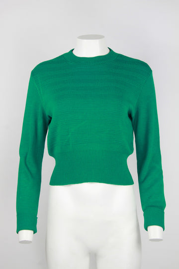 Ladies 80's Green cropped length jumper - S/M