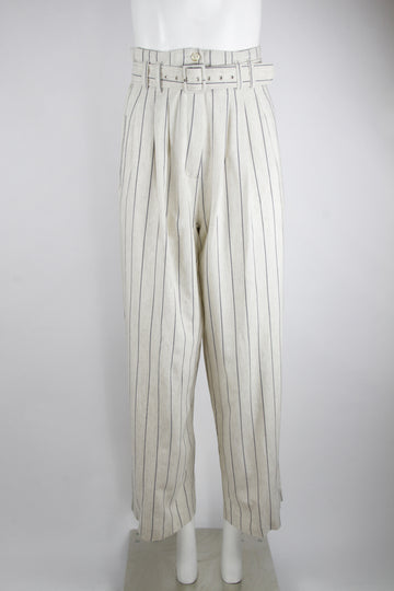 Vintage ladies belted linen striped trousers - M
