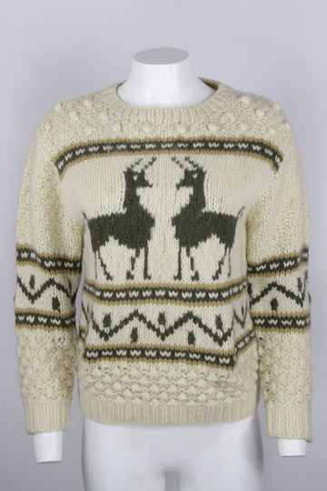 Vintage Traditional style thick handknitted reindeer sweater - S