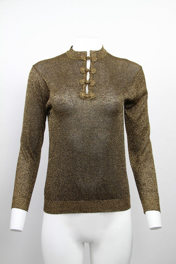 60s/70s Gold Mandarin collar Lurex top - M