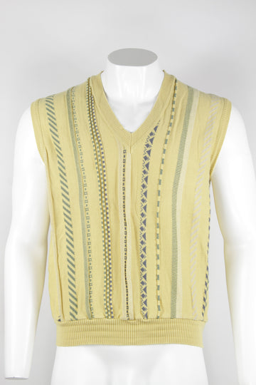 Vintage 80s/90s knitted sweater vest - Yellow raised design - XL